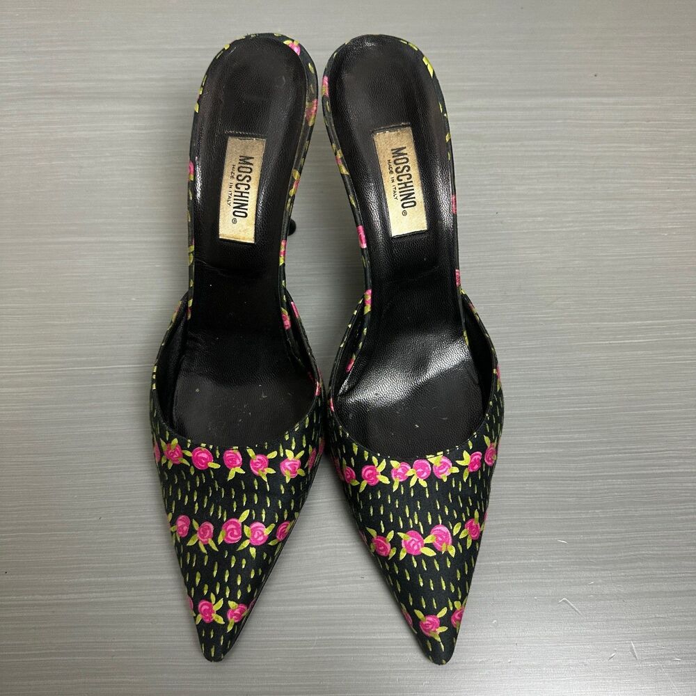 RARE Moschino Vintage Lollo Rose Style Mules EU 37.5 Secret Garden Romantic Y2K
